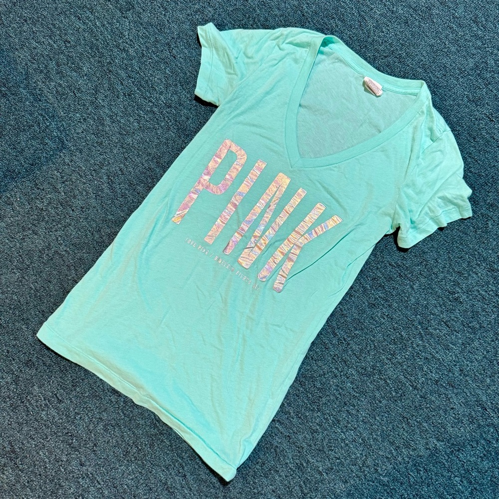 PINK / Victoria's Secret Women’s (S) Y2K Blue Iridescent Shiny Shirt T-Shirt Top